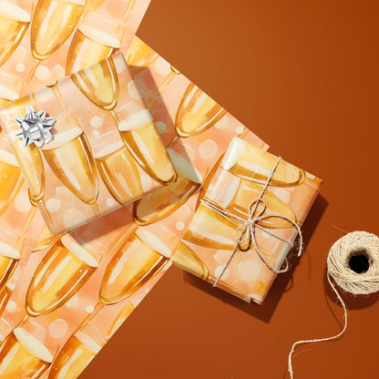 Two gifts in Shimmering Sips—one with a silver bow and one tied with twine—rest on two unused sheets beside a spool of twine on a copper-orange background.