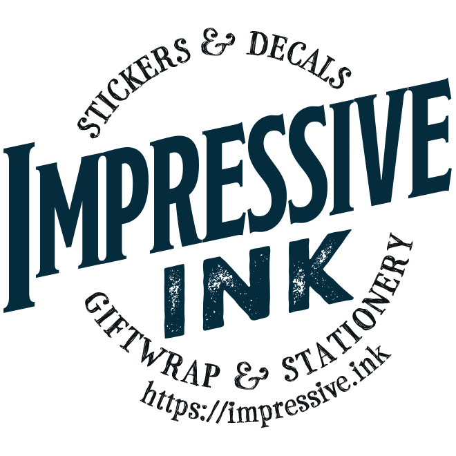 Impressive Ink full logo, in color on transparent background, with URL at bottom